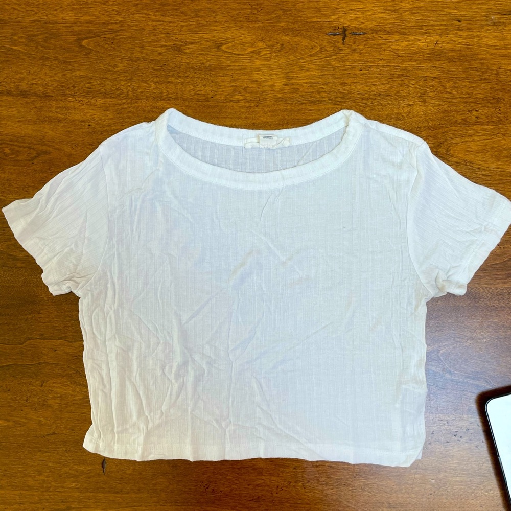 White Ribbed Crop Tshirt